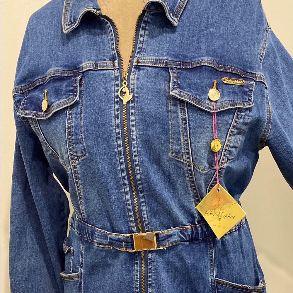 NWT Baby Phat Long Sleeve Denim Dress Gold Hardware with Stretch |Size 2X - Picture 3 of 17